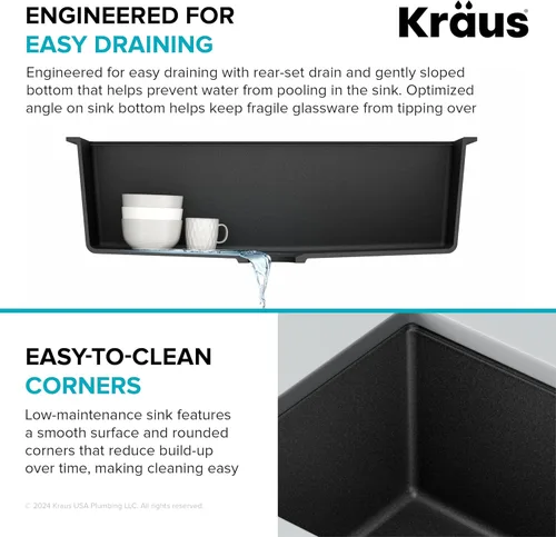 Miniatura 8 de Kraus Quarza - Fregadero de cocina de granito para montar por debajo, cajón único de 31 pulgadas, en ónix negro, KGU-413B