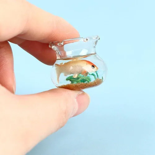 Miniatura 6 de Casa de muñecas en miniatura, 1 unidad, casa de muñecas, mini pecera de cristal, modelo para el hogar, cuenco de pescado en miniatura