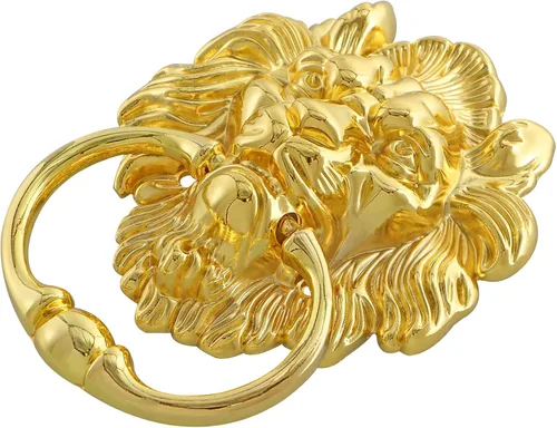 Miniatura 2 de MOLIGOU Aldaba de puerta con cabeza de león, aldaba decorativa para puerta delantera de 6 pulgadas, manija de anillo de puerta de león antiguo Dorado