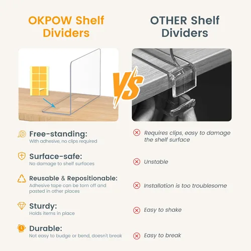 Miniatura 3 de OKPOW - Divisores de estante para organizador de armario: 30 cm de alto, separadores verticales de plástico ajustable transparente de acrílico