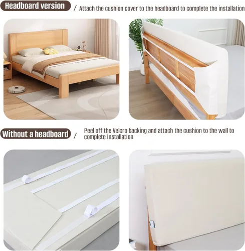 Miniatura 7 de Cabecera tapizada tamaño Queen, no necesita herramientas, cabecera montada en la pared con lino lavable extraíble, respaldo multifuncional (beige)