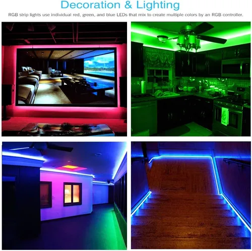 Miniatura 5 de DAYBETTER - Luces LED de 65.6 pies, tira de luces LED RGB 5050 flexibles que cambian de color, 2 rollos de luces LED de 32.8 pies para decoración