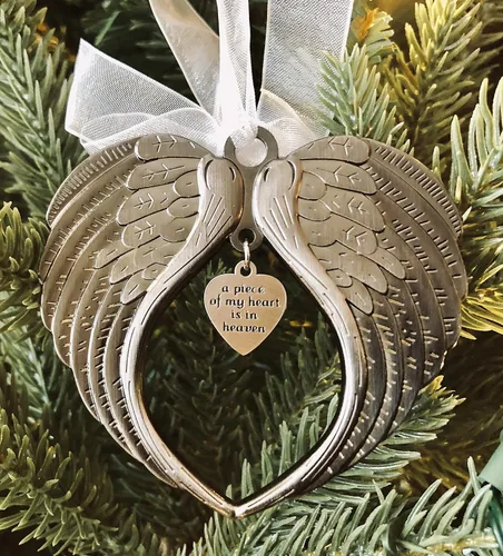 Adornos de Navidad con alas de ángel – Un pedazo de mi corazón está en el cielo adorno para árbol de Navidad – Adorno conmemorativo de doble cara