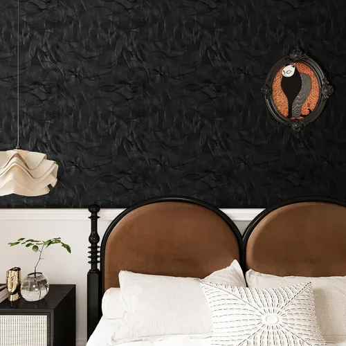 Miniatura 2 de VaryPaper Papel tapiz moderno con textura negra, para despegar y pegar, diseño geométrico en espiral, para dormitorio, baño, extraíble