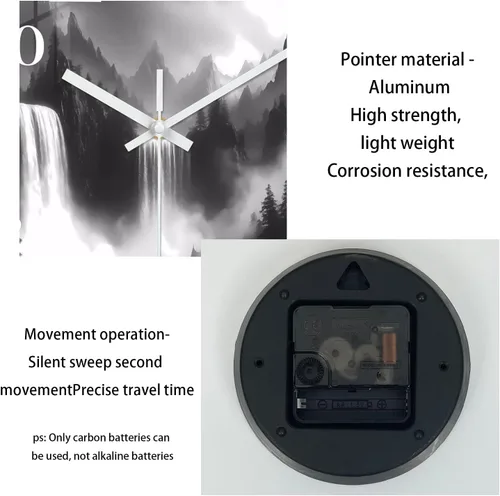 Miniatura 7 de XNM Relojes de Pared de Paisaje Natural para Baño, Funciona con Pilas, 30.5 cm, Negro y Blanco, Redondo, Silencioso, sin Tictac, de Vidrio, Pequeño