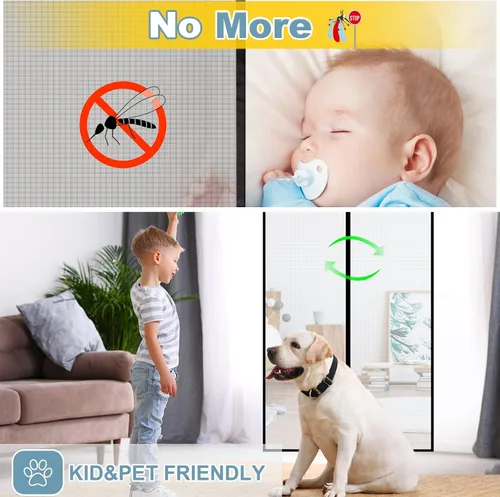 Miniatura 4 de Puerta mosquitera magnética mejorada 2026, 3 imanes resistentes, manos libres, a prueba de mosquitos/insectos, permite que entre la brisa fresca