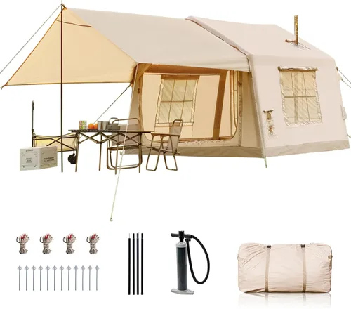 Miniatura 12 de Inflatable Tents for Camping, Blow Up Tent with Hand Pump, Easy Setup Inflatable Hot Tent with Stove Jack, Waterproof Oxford Air Glamping Tents for