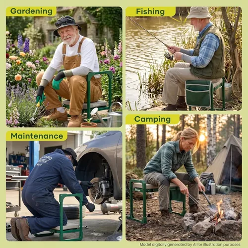 Miniatura 8 de Saker Rodillera y Asiento de Jardín Plegable con Patas Extensibles y Almohadilla Gruesa, Herramienta, Soporte de Trabajo Pesado para Adultos