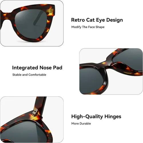 Miniatura 3 de Dollger Gafas de sol retro de ojo de gato para mujer y hombre, estilo vintage, cuadrado, tortuga, concha, moda