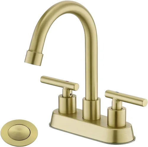 Miniatura 11 de Grifos de baño negros, grifo de lavabo de baño de 2 asas, grifo de lavabo de baño central de 4 pulgadas con drenaje desplegable y líneas de Negro