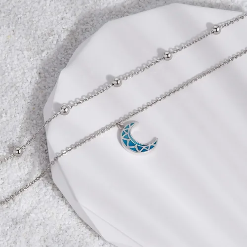 Miniatura 64 de CHIC & ARTSY Tobilleras delicadas de plata de ley S925 para verano, pulsera de tobillo ajustable multicapa para playa, joyería de pie para mujer