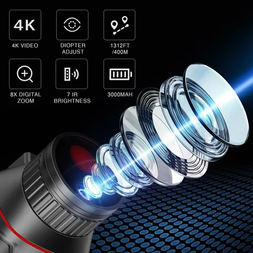 Miniatura 2 de 【Actualización 2026】 Monocular digital de visión nocturna 4K con iluminador infrarrojo y grabación de video, enfoque manual y dioptría, gafas