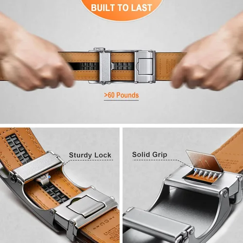 Miniatura 6 de KEMISANT Cinturón para hombre, cinturón de trinquete de cuero, ajuste personalizable, estilo sin esfuerzo de 1.378 in
