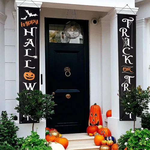 Miniatura 7 de Cartel colgante decorativo de Halloween, letrero de bienvenida de truco o trato para puerta delantera, porche, patio y decoración de pared