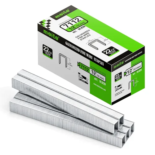 Miniatura 9 de Meite Calibre 22 Serie 71 Grapas galvanizadas de corona ancha de 3/8" y pata de 3/8" de longitud para grapadora de tapicería, 10,020 PIEZAS/CAJA