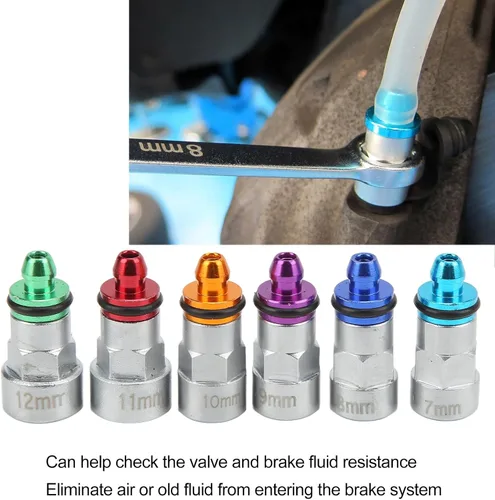 Miniatura 5 de Kit de llave de purga de frenos con 6 adaptadores, goma metálica, universal para automóvil, SUV, camión ligero, motocicleta, 0.27-0.47 pulgadas