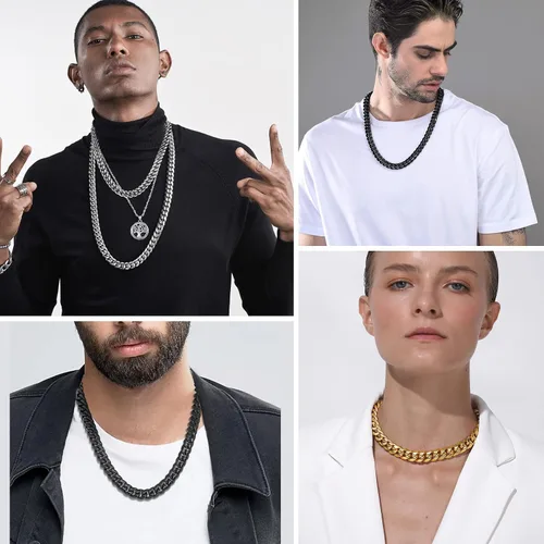 Miniatura 3 de PROSTEEL Trendy Cuban Links Necklace for Men Women, Black18K Gold Plated 316L Stainless Steel, W 4.8mm-14mm, L 14inch-30inch, Come Gift Box