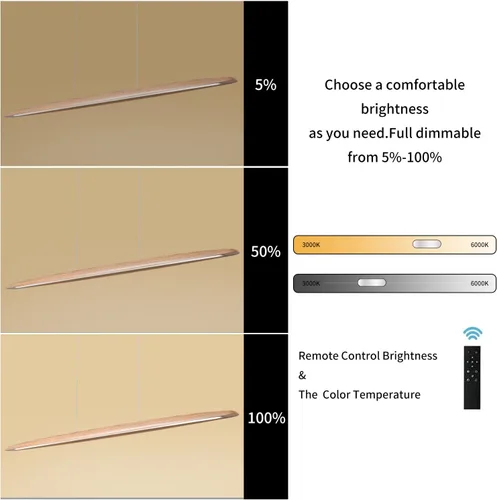 Miniatura 7 de YISDESIGN Lámpara Colgante Lineal LED de Madera de 59" 40W, Lámpara LED para Comedor Regulable, Lámpara Colgante para Comedor, Cocina, Isla, Mesa
