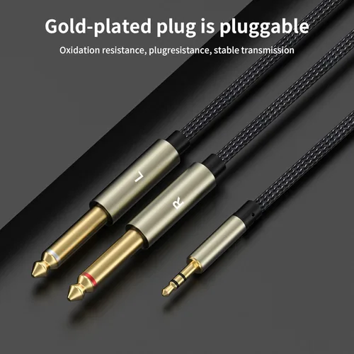 Cable estéreo de 0.138 in, cable de audio, 3.3 pies, 1/8 TRS a Dual 1/4 TS Mono, adaptador de cable divisor en Y, compatible con iPhone, PC, CD,