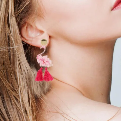 Miniatura 7 de Holibanna 1 par de aretes de flamenco Luau Party Pendientes de flamenco Pendientes de gota de flamenco Aretes de pájaro flamenco para mujer, aretes