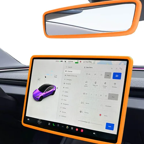 Miniatura 26 de 2 piezas marcos protectores de silicona para pantalla y espejo retrovisor para Tesla Model 3 2017-2023 y Model Y 2019-Feb.2025. (Blanco)