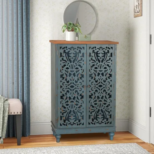 Miniatura 10 de PHI VILLA Gabinete de Acento Blanco con Puertas, Aparador Buffet Estilo Granja con Gabinetes Pequeños Tallados Calados