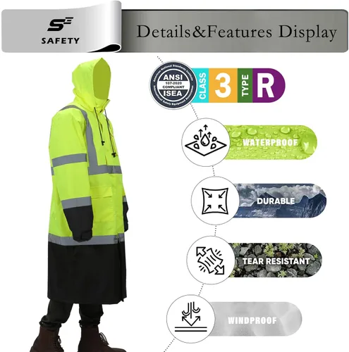 Miniatura 4 de sesafety Chaquetas de Lluvia de Seguridad para Hombres de Trabajo, Equipo de Lluvia de Alta Visibilidad Clase 3 para Construcción, Chaqueta
