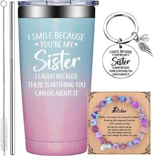 Grifarny Regalos para Hermanas - Cumpleaños, Navidad, Regalo del Día de la Madre para Hermanas - Taza de Café "I Smile Because You are My Sister"