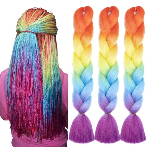 Miniatura 74 de Xiaofeng Extensiones de cabello trenzado coloridas Ombre de 61 cm, 3 unidades, trenzas Jumbo de alta temperatura para trenzas en zigzag y trenzas
