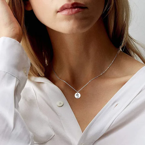 Miniatura 9 de ChicSilver Collar de plata de ley 925 con colgante de moneda de disco floral grabado, plata y oro (con caja de regalo)