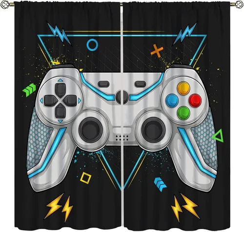 Cortinas de control de juegos para niños, adolescentes, dormitorio, colorido, gamepad decoración para sala de estar, 42 x 45 pulgadas