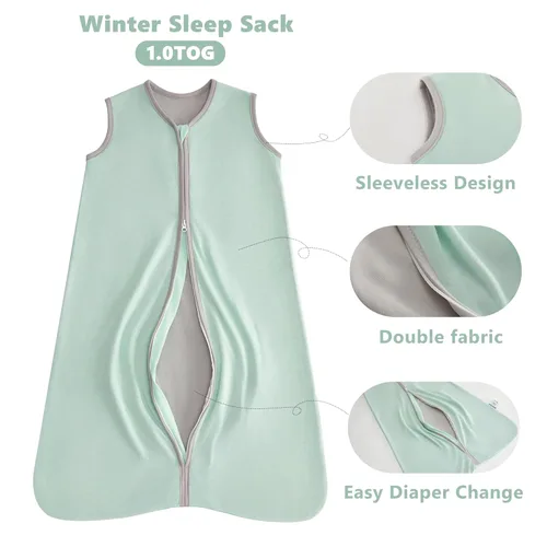 Miniatura 2 de TILLYOU Saco de Dormir para Bebé 18-24 Meses, 1.0 Tog Saco de Dormir con Doble Cremallera Portátil, Verde