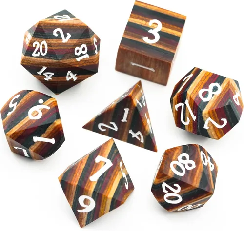 Miniatura 17 de Juego de dados D&D de sándalo rojo, dados poliédricos de madera natural con caja de lata de metal para juegos de rol y juegos de mesa
