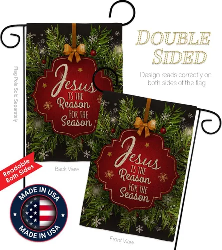 Miniatura 3 de Jesús es la razón de la temporada decoración de patio jardín estaca bandera juego de arpillera para puerta decoración de Navidad, cartel de pared