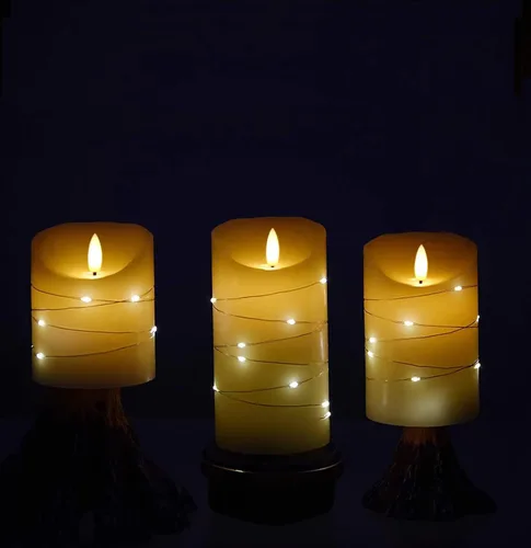Miniatura 5 de DANIP Vela LED blanca sin llama con cadena de luz de estrella incrustada, vela LED de tres piezas, con control remoto de 11 teclas, función