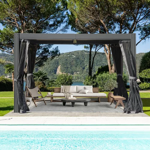 Miniatura 11 de Domi - Pérgola para exteriores de 12 x 20 pies, pérgola de aluminio con techo ajustable y mosquitera para patio, patio, terraza, jardín, color marrón