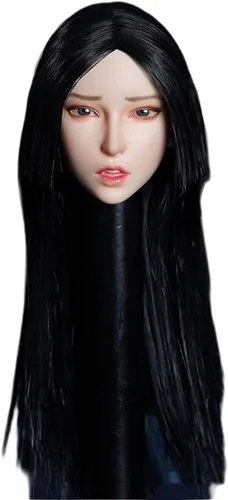 Fremego Esculpe de cabeza femenina a escala 1/6, expresión de niña asiática, cabeza de cabello negro tallada para cuerpo de figura de acción PH TBL