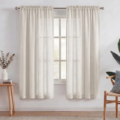 Miniatura 11 de Turquoize cortinas traslúcidas de lino natural, cortinas semitransparentes, cortinas de arpillera con bolsillo para cortinero, paneles para ventana