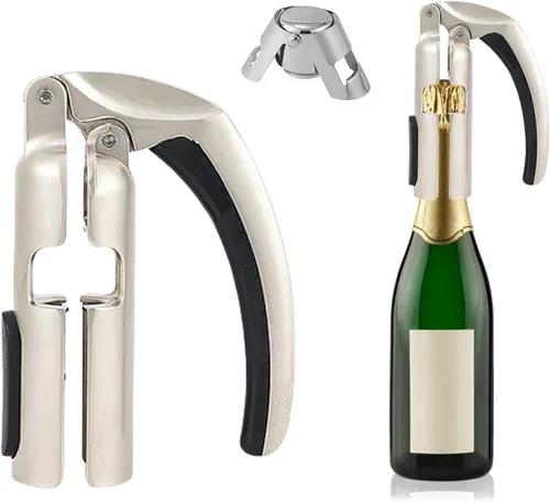 Abrebotellas de champán y tapón de botellas, removedor de corcho de champán espumoso portátil de aleación de zinc, fácil de usar, tirador de corcho