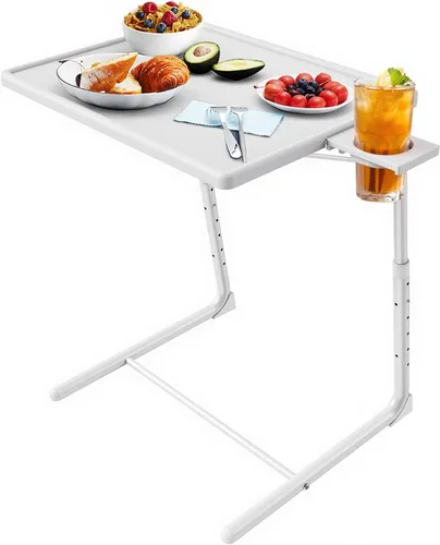 Miniatura 10 de HUANUO Mesa ajustable para TV – Bandeja de cena de TV con portavasos en la cama y el sofá, cómoda mesa plegable con 6 ajustes de altura y 3 ángulos