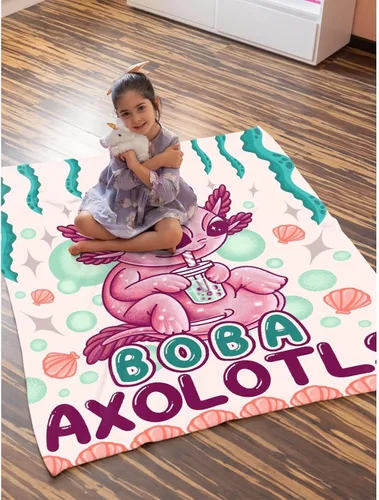Miniatura 6 de Boba - Manta de ajolote para mujeres y niñas, ligera, suave, de franela, de forro polar, para sofá, cama, sofá y niños pequeños (50 x 40 pulgadas)