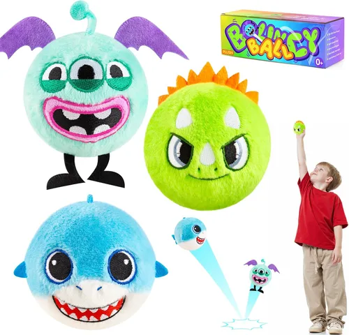 ZOOJOY 3 piezas de bolas de felpa hinchables para niños pequeños y niños, bolas sensoriales de alto rebote de 3 pulgadas con dinosaurio, tiburón y