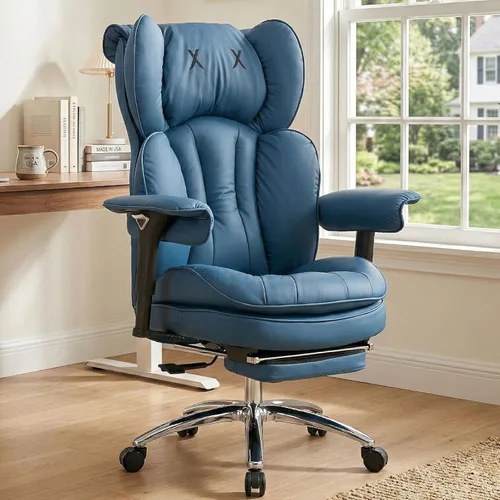 Miniatura 10 de Efomao Silla de oficina blanca grande y alta con reposapiés, silla ergonómica de respaldo alto para computadora con reposabrazos ajustables, asiento