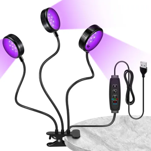 Miniatura 9 de Luz LED negra, temporizador de 3, 9 y 12 horas, 10 niveles regulables, luz UV, cabezal doble, 54 LED, luz negra, lámpara UV LED de 395-405 nm