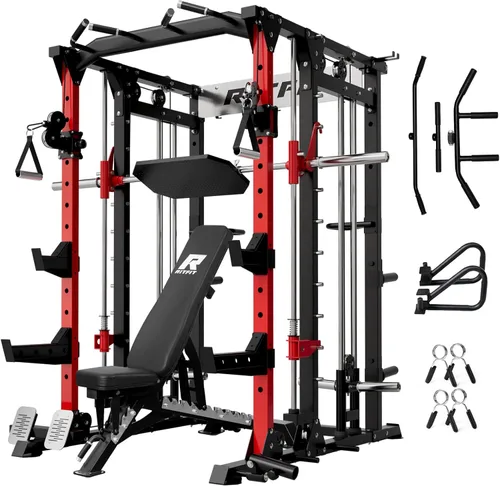 Miniatura 9 de RitFit Máquina Buffalo Smith, jaula eléctrica con sistema LAT-Pull Down y sistema de cruce de cables, estante de sentadillas todo en uno