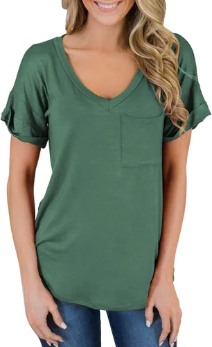 Miniatura 3 de Miholl Camiseta holgada, informal, de manga corta, con cuello en V, para mujer