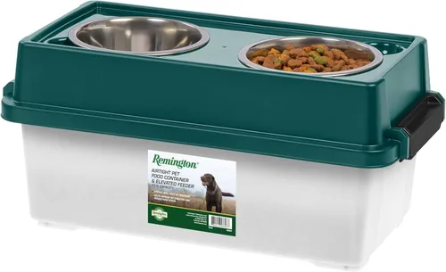 IRIS Remington - Comedero elevado mediano de 13 libras/12 cuartos de galón con recipiente hermético de almacenamiento de alimentos para mascotas,