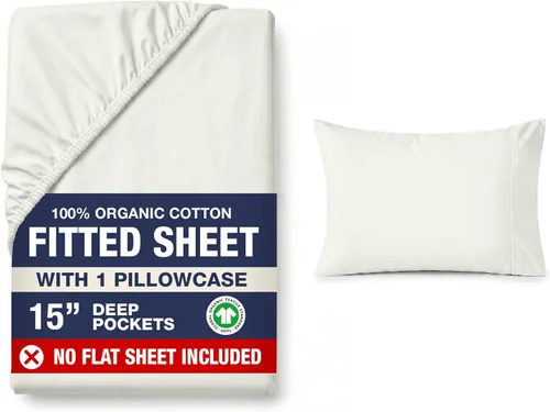 Miniatura 34 de LANE LINEN Juego de 2 piezas con sábana bajera 100% algodón orgánico tamaño individual y 1 funda de almohada, tejido de percal ligero, ultra suave