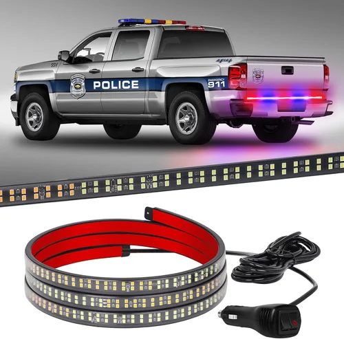 Miniatura 15 de XRIDONSEN Barra de luz estroboscópica de 60 pulgadas ámbar azul para puerta trasera de camiones, tira de luz de cola de 360 LED, luz de advertencia