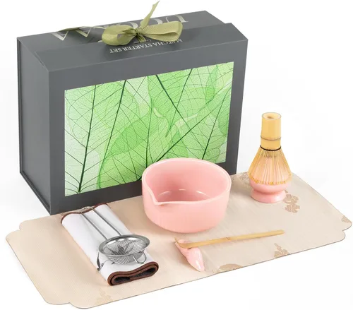 Miniatura 12 de Traditional Matcha Tea Set, 8-Piece Complete Matcha Kit Set with Chawan Ceramic Bowl with Spout, Bamboo Whisk and Holder, Scoop, Sifter, Tea Towel